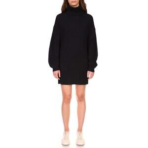 Sanctuary Black Ribbed Turtleneck Cotton Long Sleeve Sweater Dress Women's XL